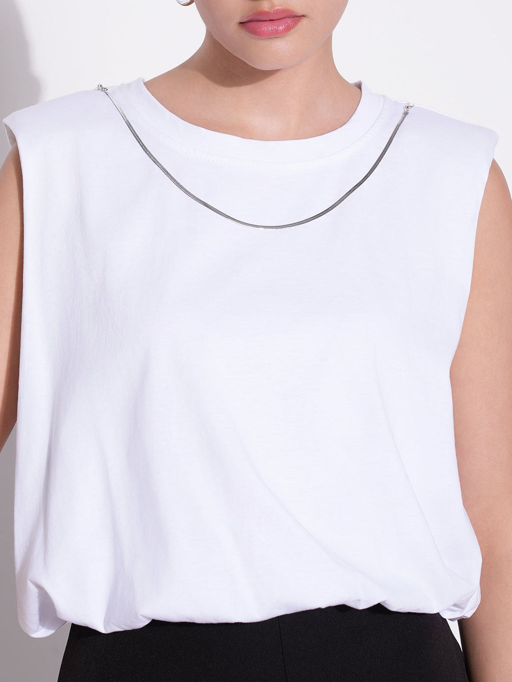 Women's White Solid Top with Chain