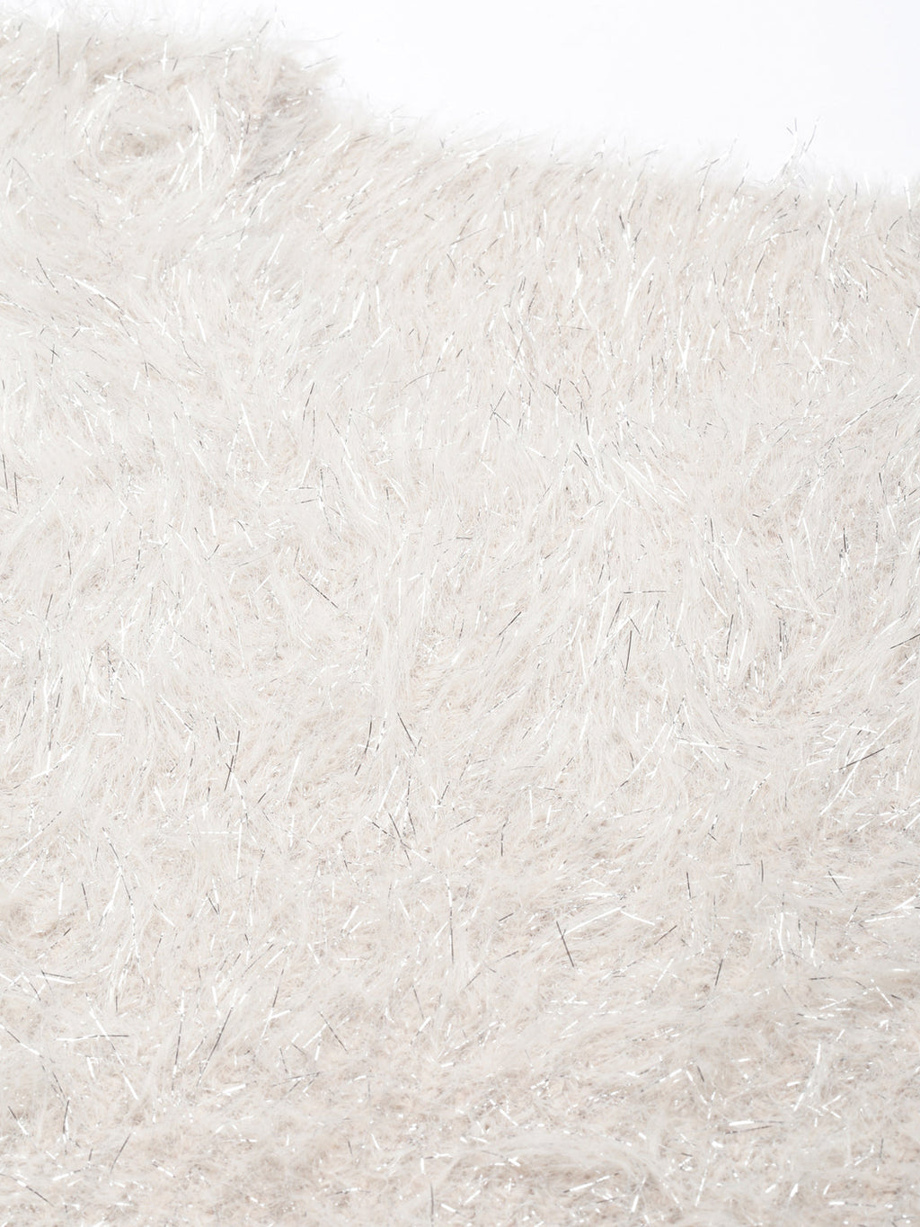 Women's Beige Self Design V-Neck Faux Fur Top