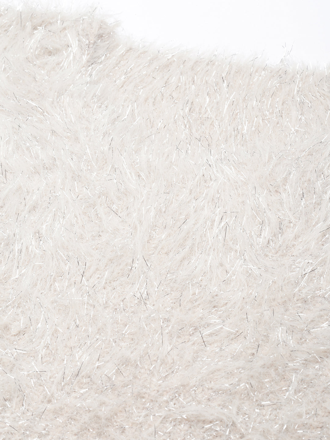 Women's Beige Self Design V-Neck Faux Fur Top
