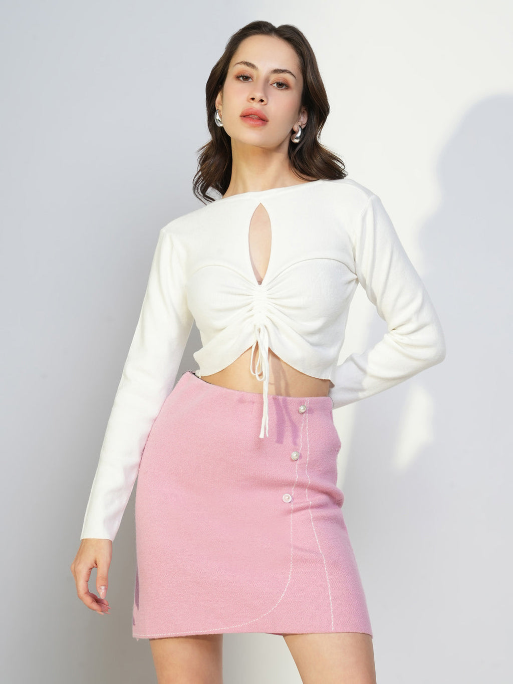 Women's White Long Sleeves Crop Top