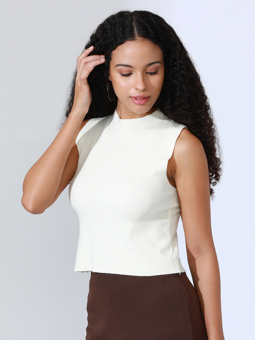 Women's White Ribbed Sleeveless Top