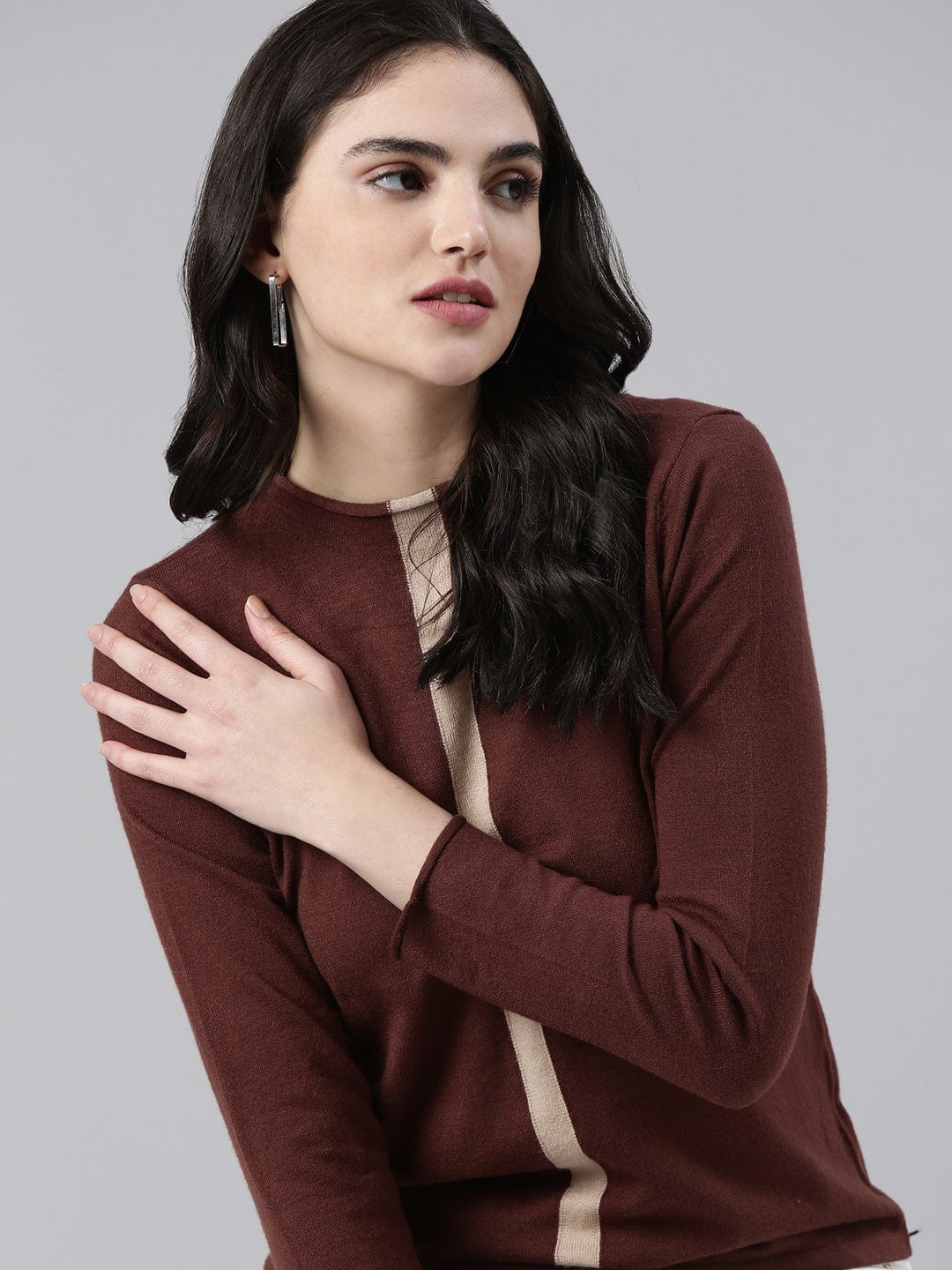Women's Brown High Neck Acrylic Top