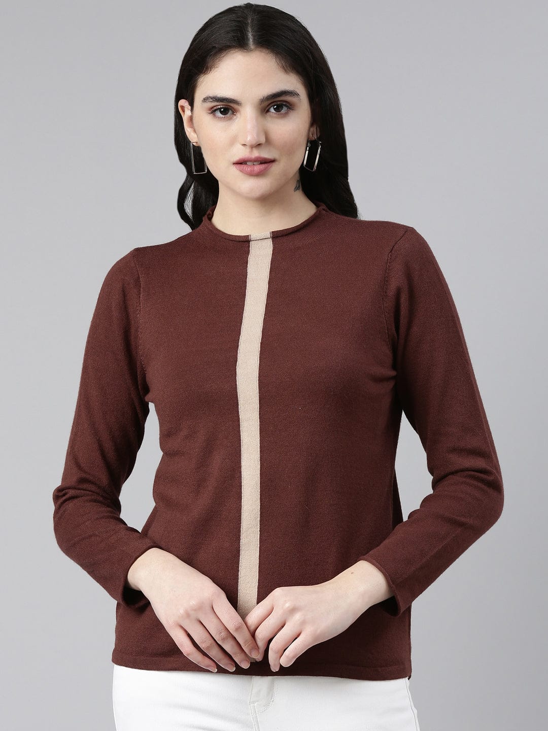 Women's Brown High Neck Acrylic Top