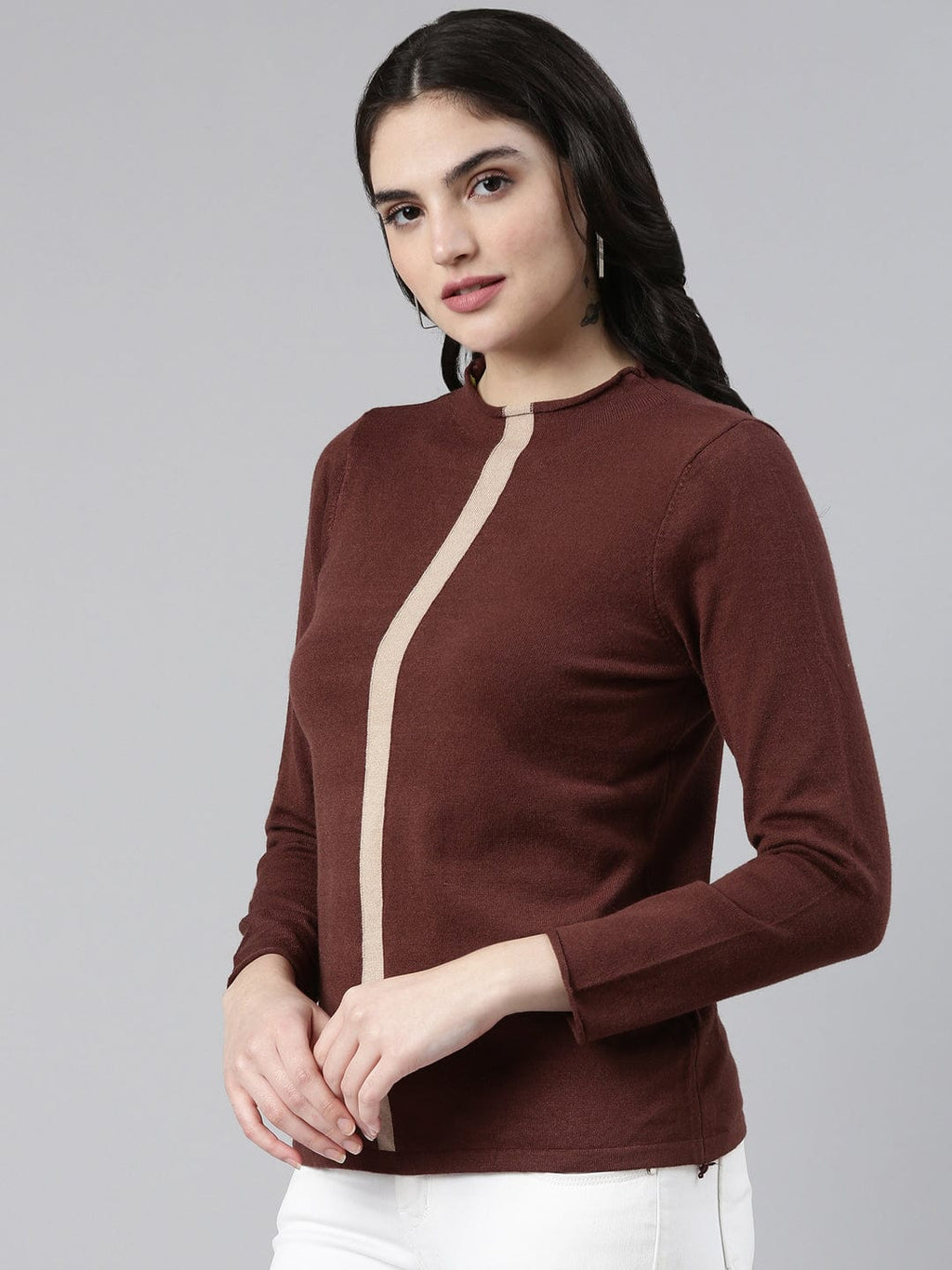 Women's Brown High Neck Acrylic Top