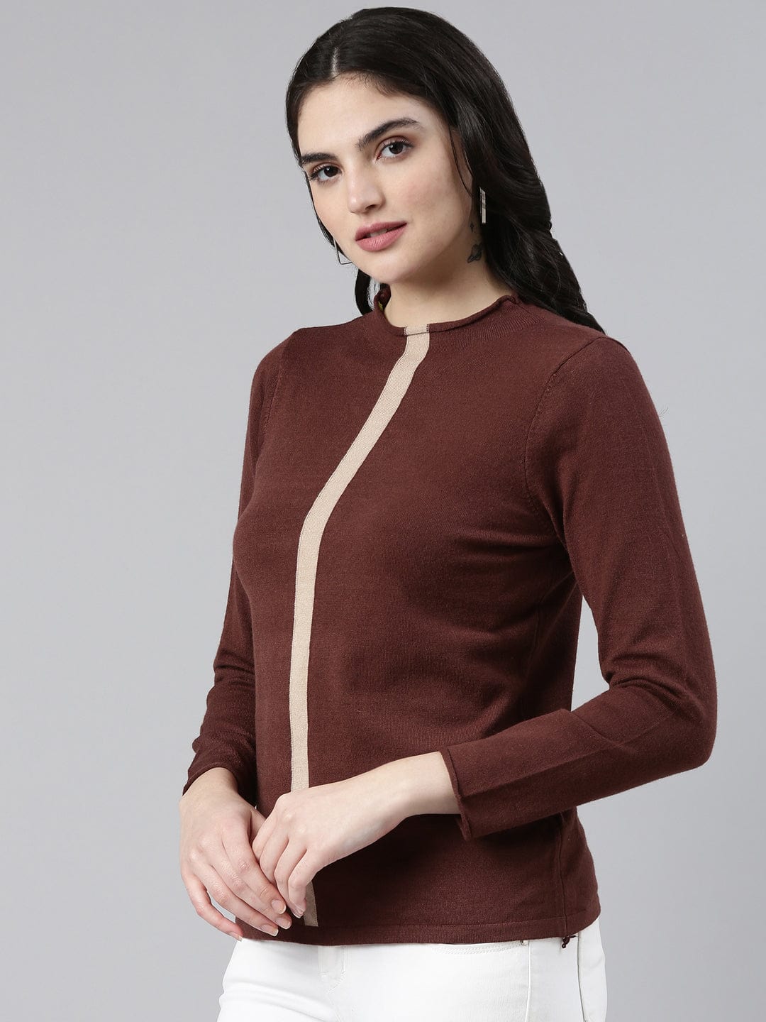 Women's Brown High Neck Acrylic Top