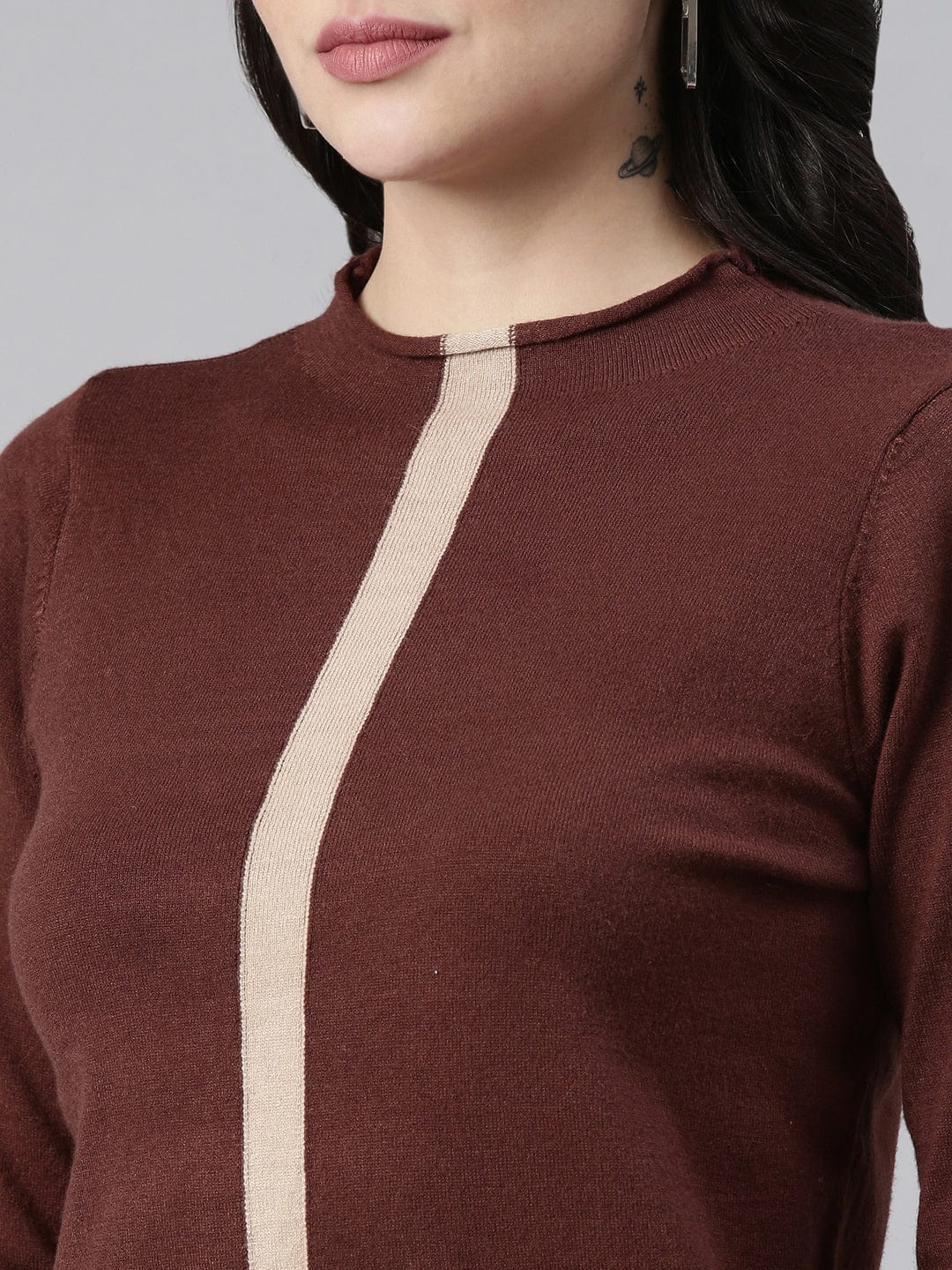 Women's Brown High Neck Acrylic Top
