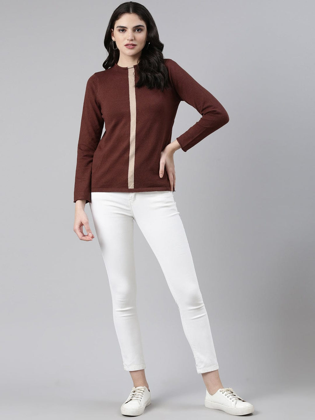 Women's Brown High Neck Acrylic Top
