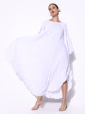 Women's Pleated White Butterfly Sleeves Kaftan Maxi Dress