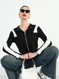 Women's Colourblocked Black High-Low Short Top