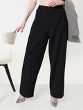 Women's Black Pleated Trousers with Contrast Waistband Detail