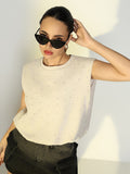 Women's Embellished Cream Boxy Fit Top