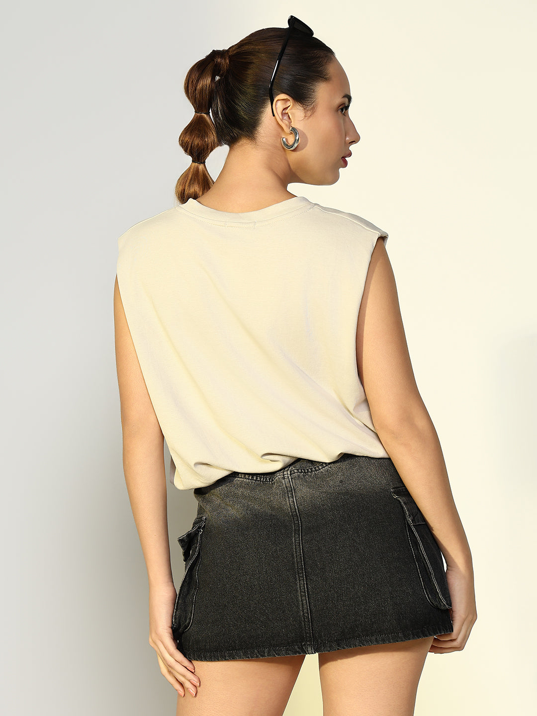Women's Embellished Cream Boxy Fit Top