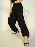 Women's Black Parachute Cargos with Side Pockets