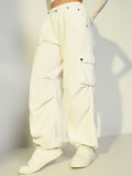 Women's Off White Parachute Cargos with Side Pockets