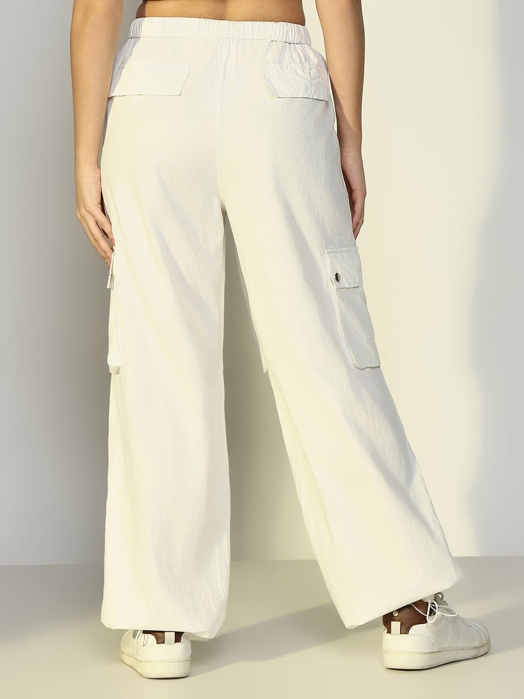 Women's Off White Parachute Cargos with Side Pockets