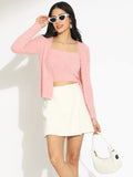 Women's Knitted Pink Sleeveless Crop Top with Shrug