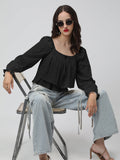 Women's Black Tiered Top