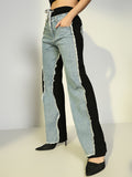 Women's Black Jogger Style Jeans with Denim Patches