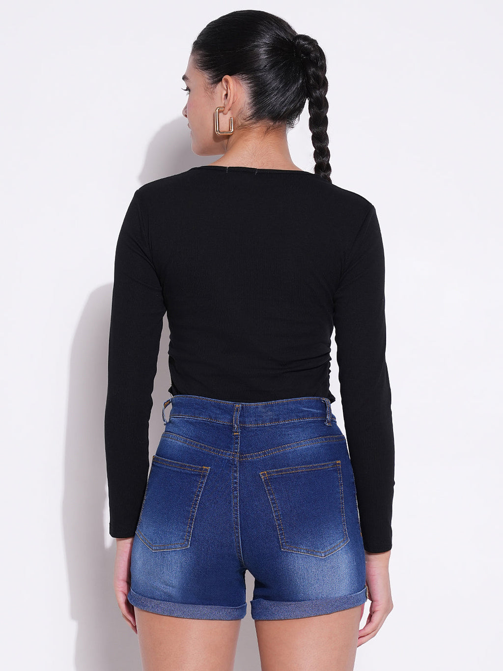 Women's Black Square Neck Cotton Crop Top