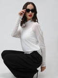 Women's White Sheer High neck Mesh Top