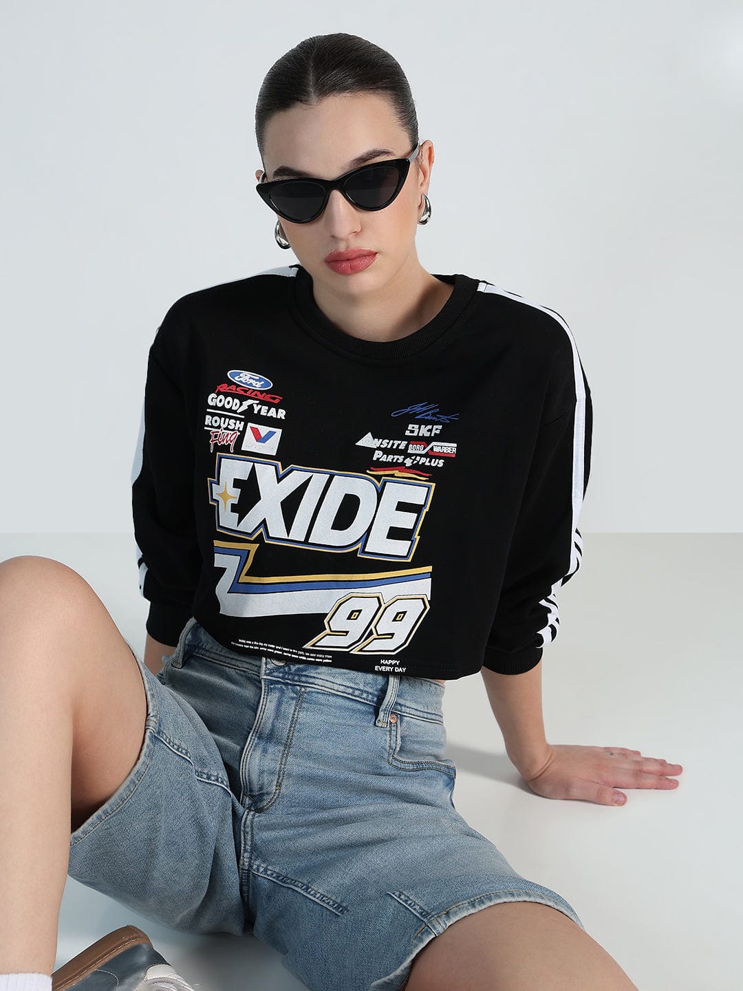 Women's Black Motorsport Oversized Crop Sweatshirt