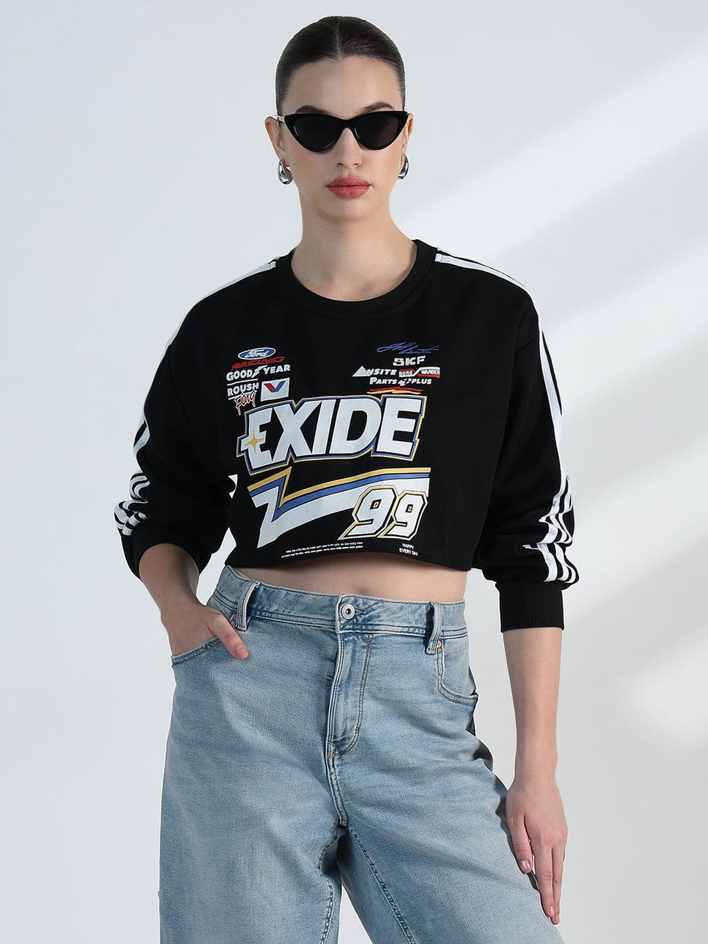 Women's Black Motorsport Oversized Crop Sweatshirt