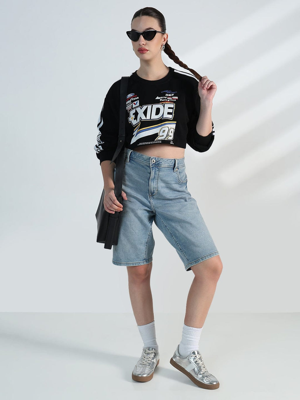 Women's Black Motorsport Oversized Crop Sweatshirt