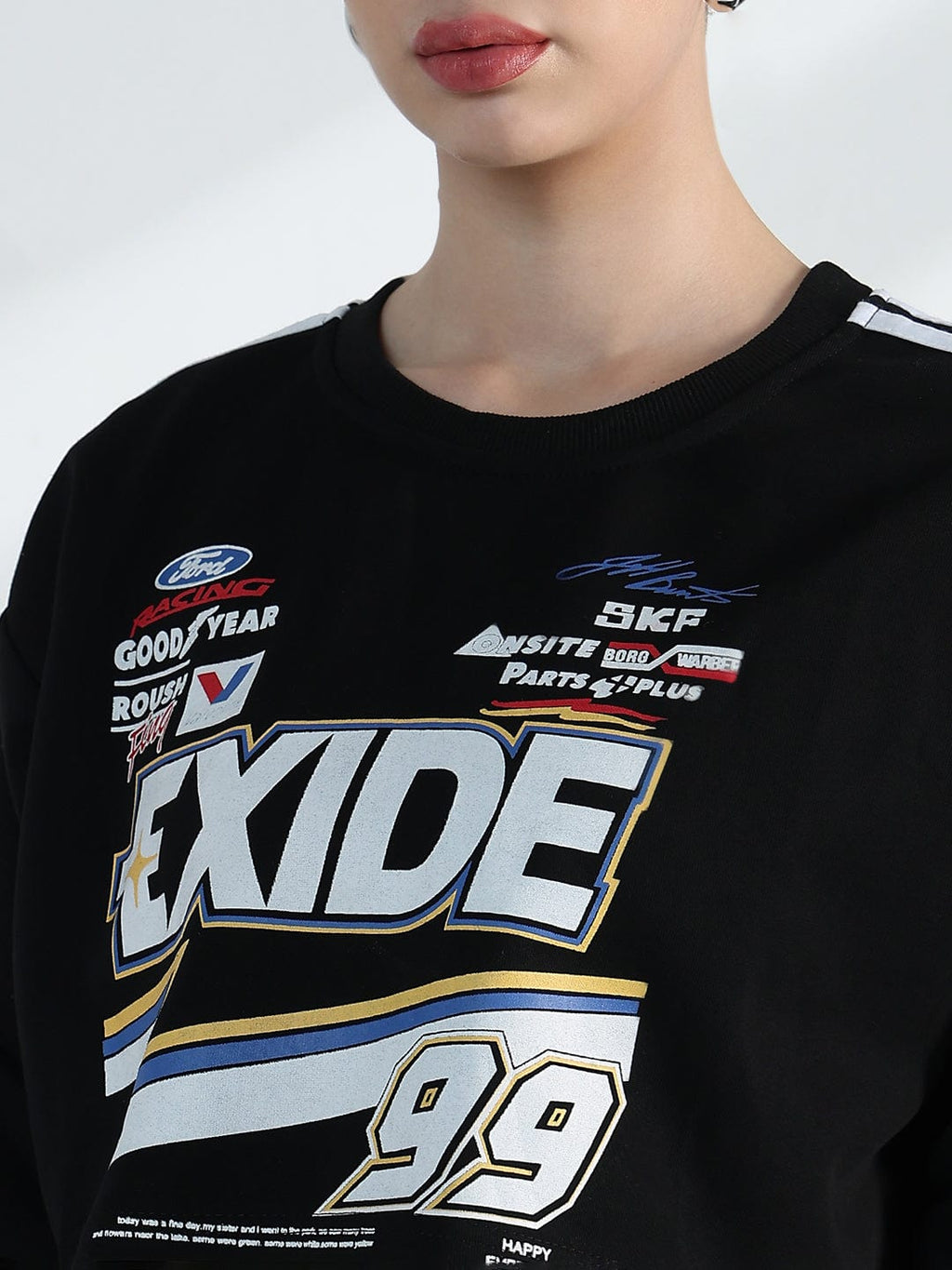 Women's Black Motorsport Oversized Crop Sweatshirt