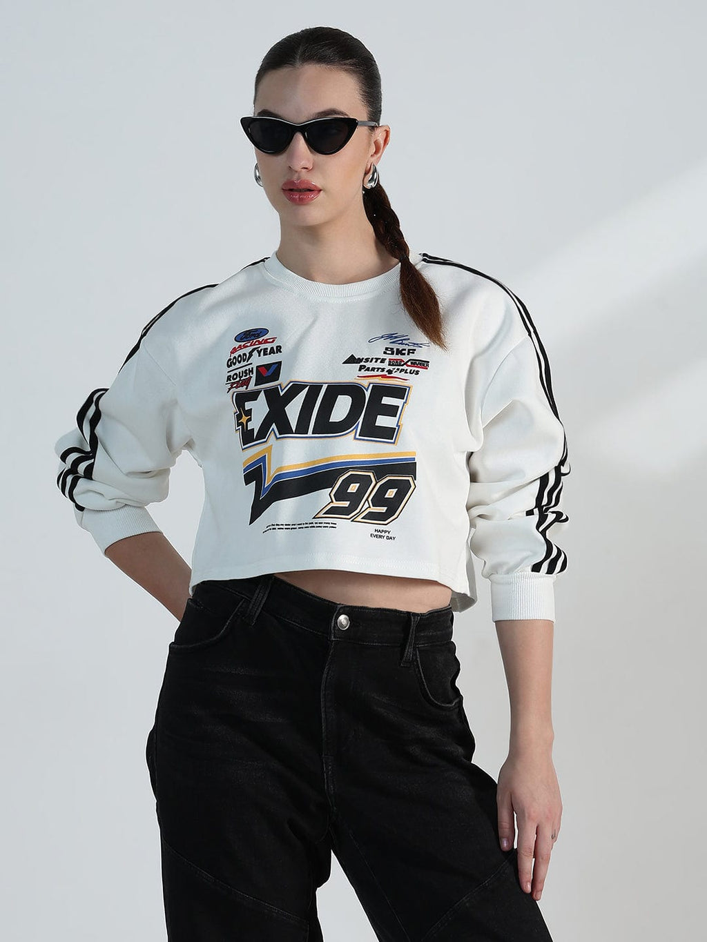 Women's White Motorsport Oversized Crop Sweatshirt