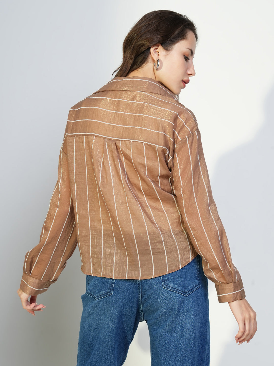 Women's Brown Solid Top with Tank Top and Chain