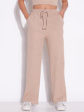 Women's Beige Comfort Mid-Rise Regular Fit Parallel Trousers