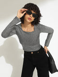 Women's Grey Embellished Long Sleeve Top