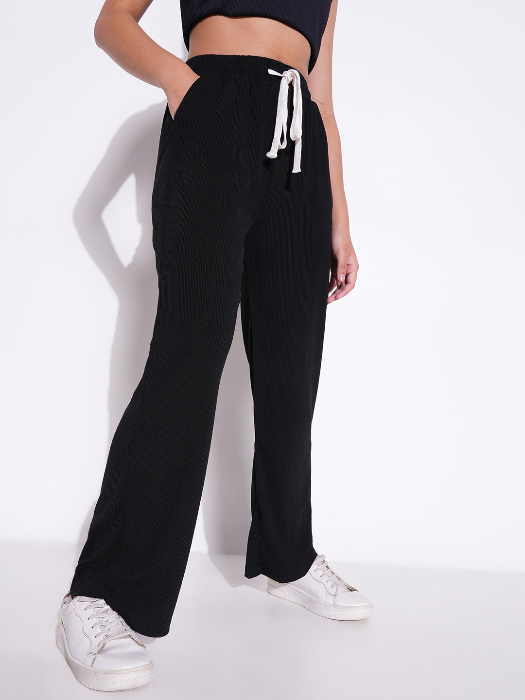 Women's Black Regular Fit Comfort Trousers