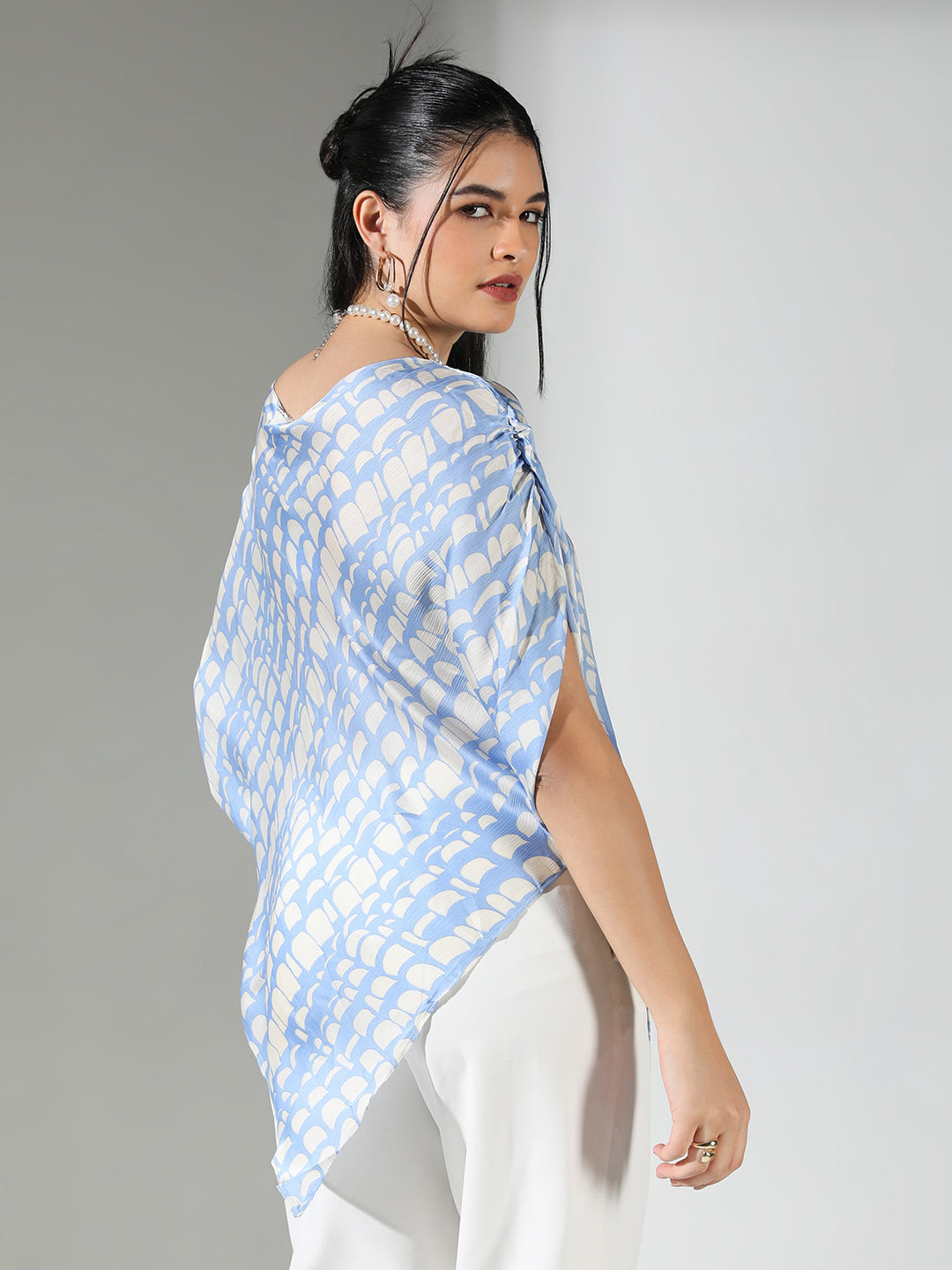 Women's Abstract Print Blue Asymmetric Top