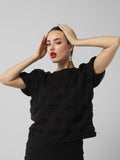 Women's Black Self Design Puff Sleeve Top