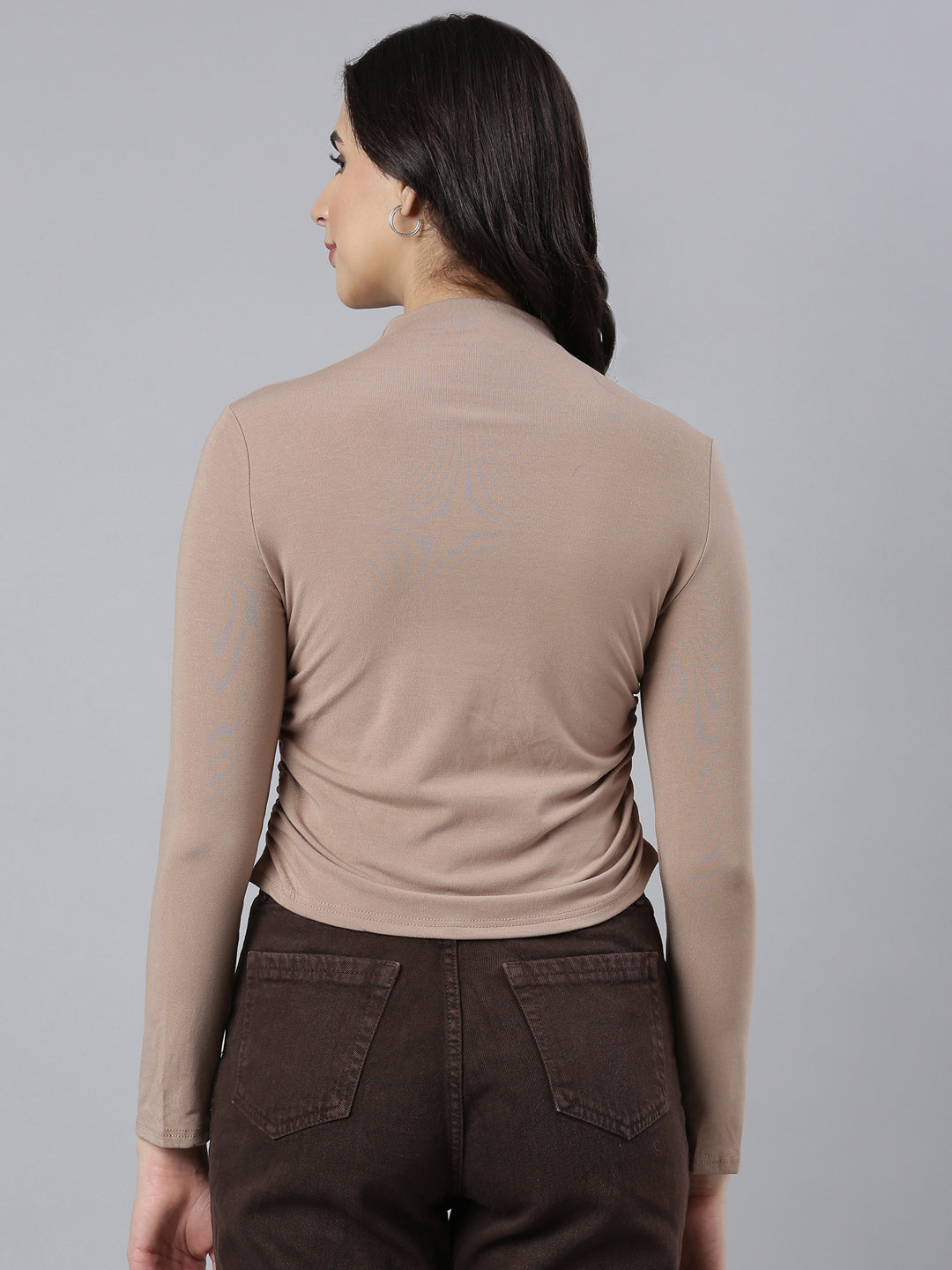 Women's Beige Studded High Neck Top