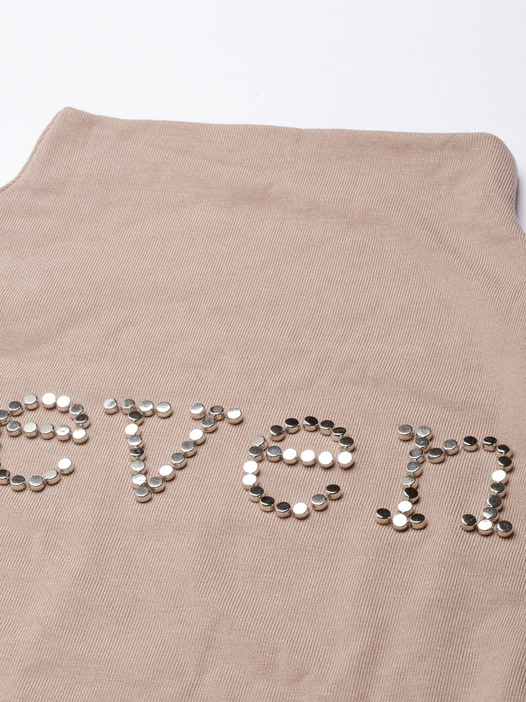 Women's Beige Studded High Neck Top
