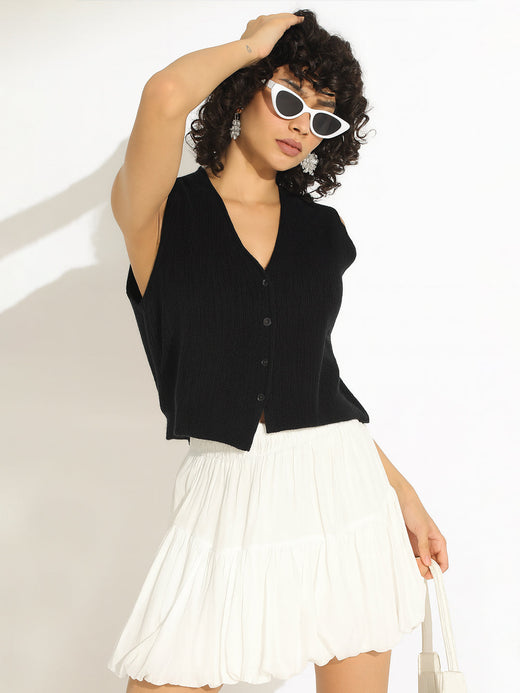 Women's Black Ribbed Sleeveless Vest Top