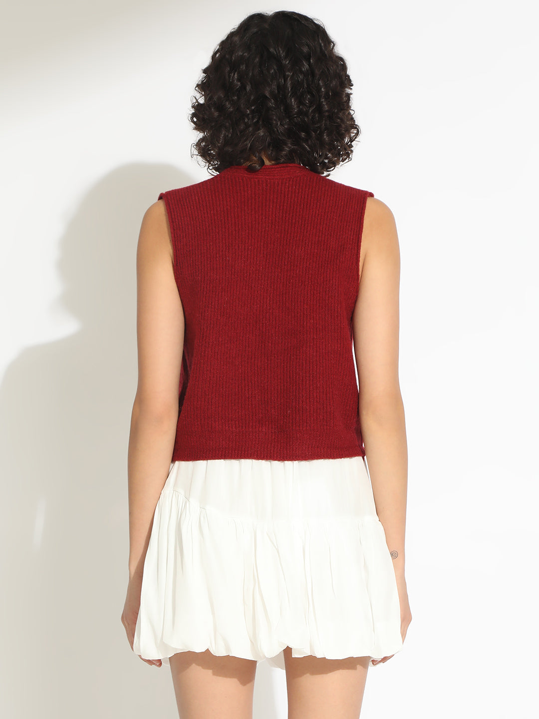 Women's Red Ribbed Vest Top