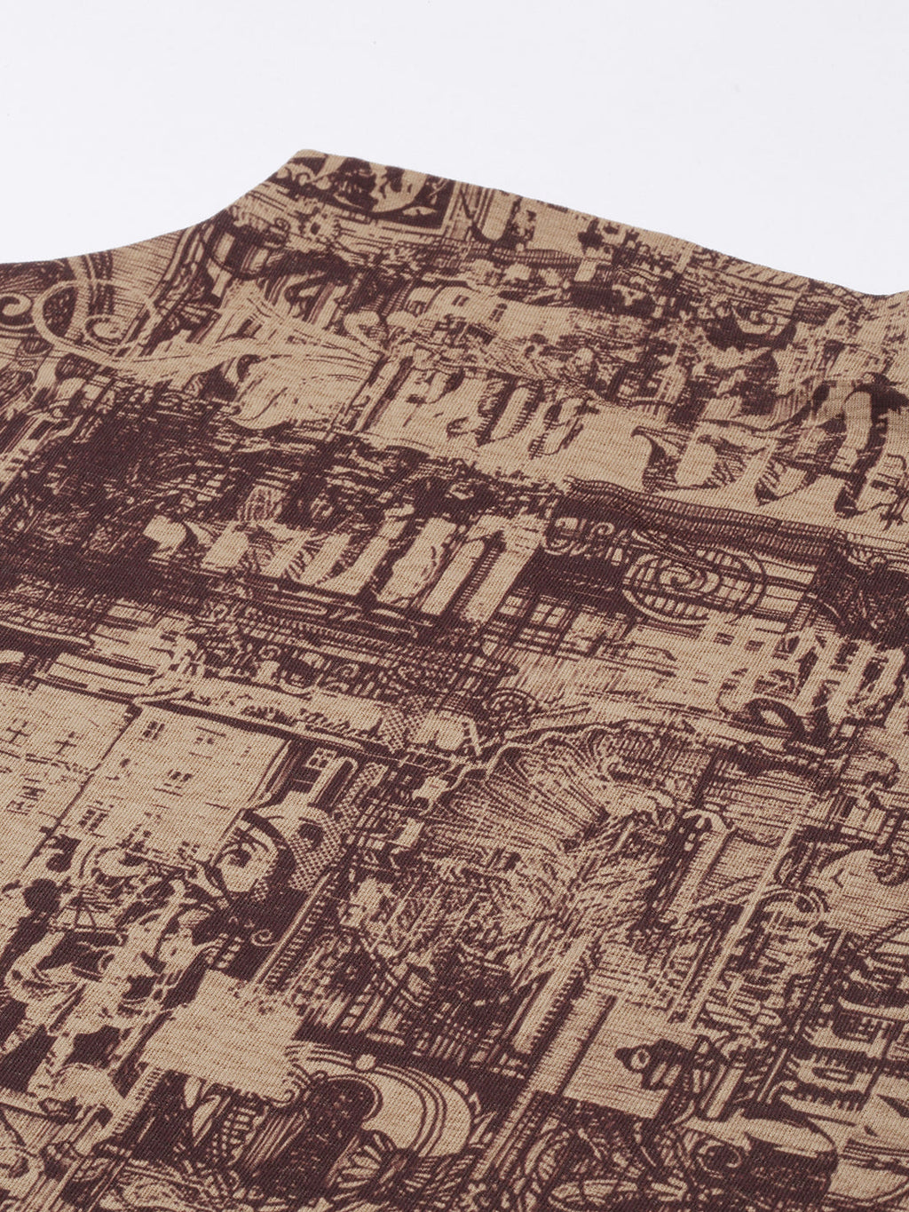Women's Brown Abstract Printed High Neck Studded Fitted Top