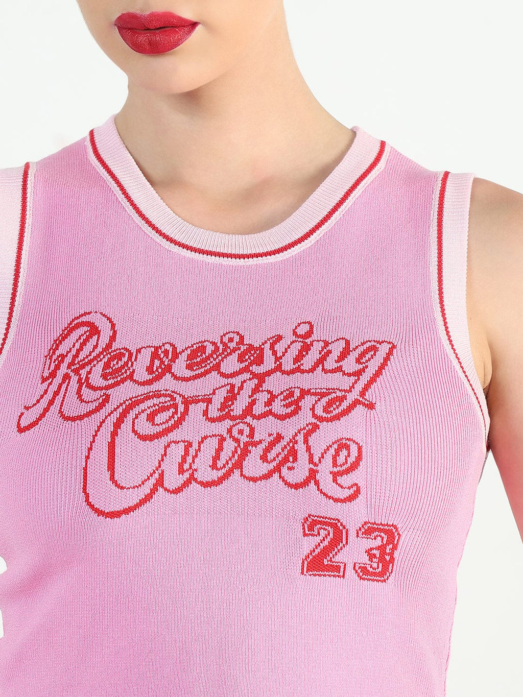 Women's Ribbed Typography Pink Crop Top