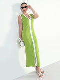 Women's Green V-Neck Sleeveless Bodycon Dresses