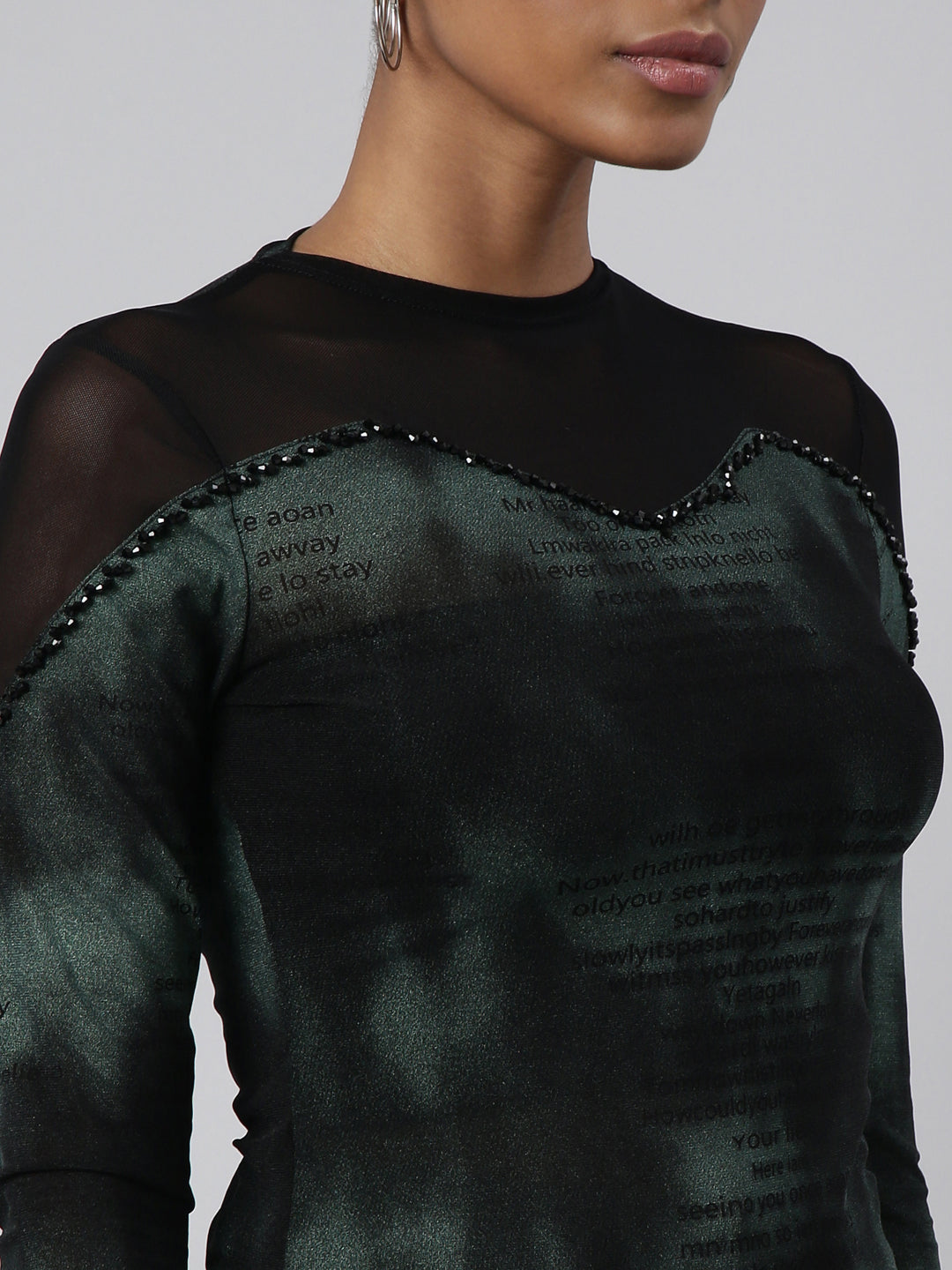 Women's Black Round Neck Shimmer Casual Fitted Top