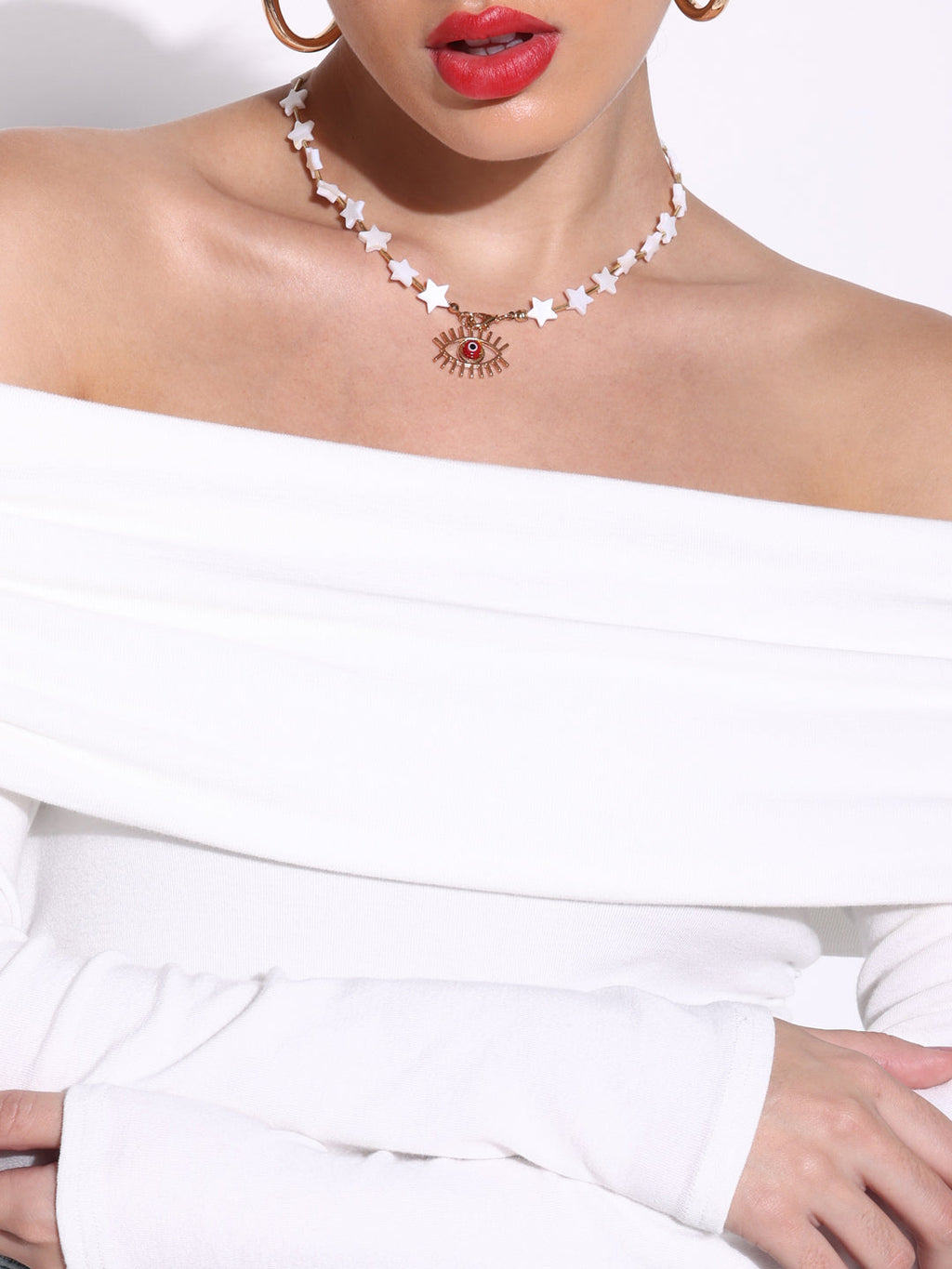 Women's White Ruched Full Sleeves Off Shoulder Top