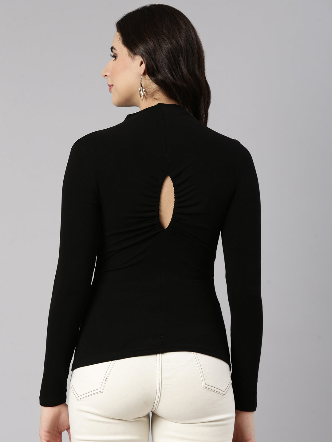 Women's Black High Neck Long Sleeves Top