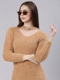 Women's Beige Knits Bodycon Dress