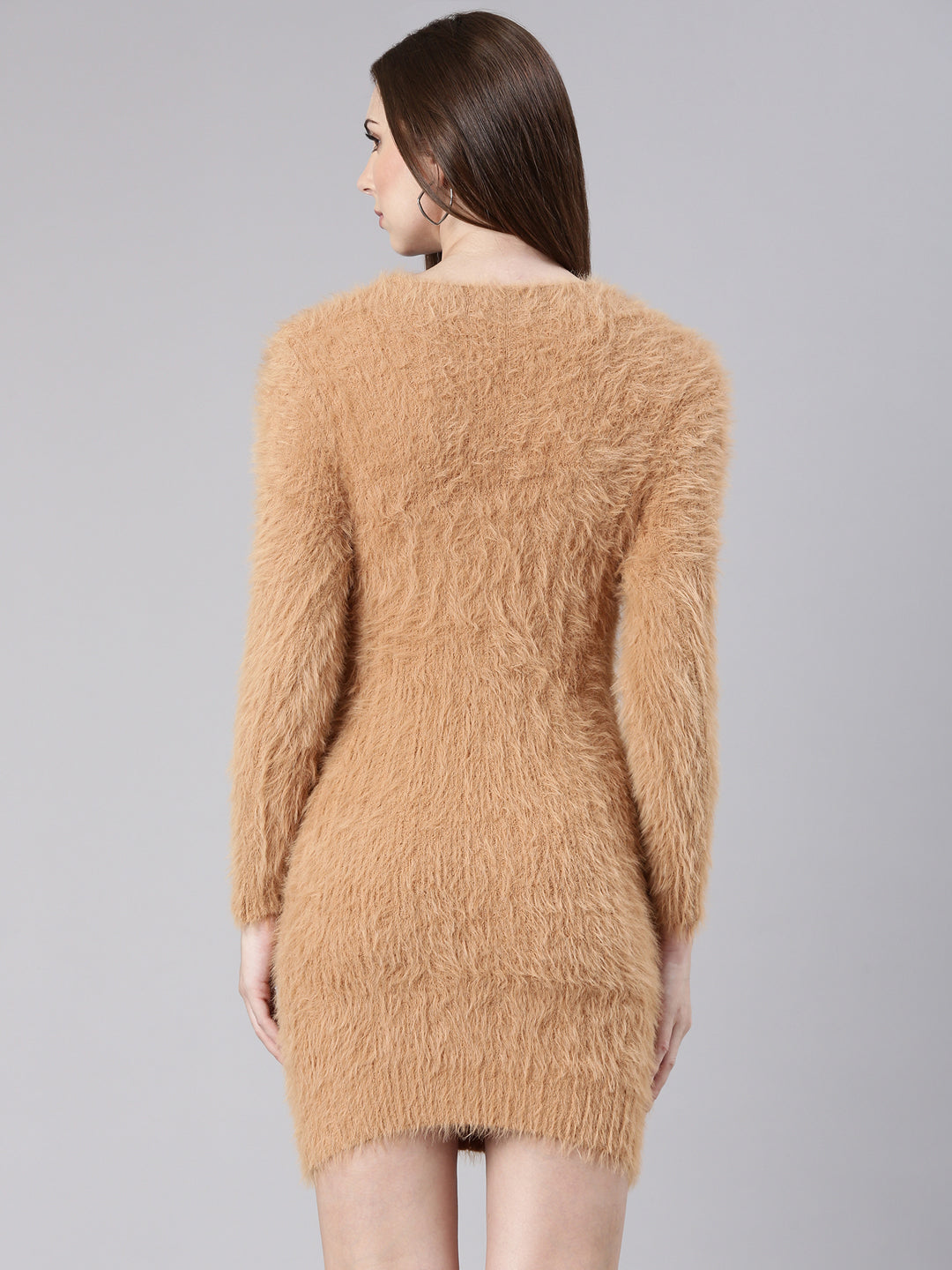 Women's Beige Knits Bodycon Dress