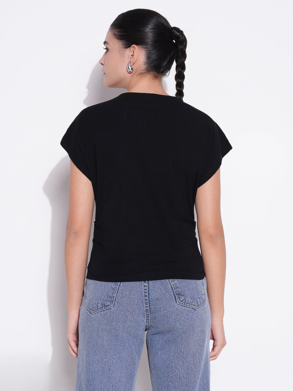 Women's Black V - Neck Extended Sleeves Top