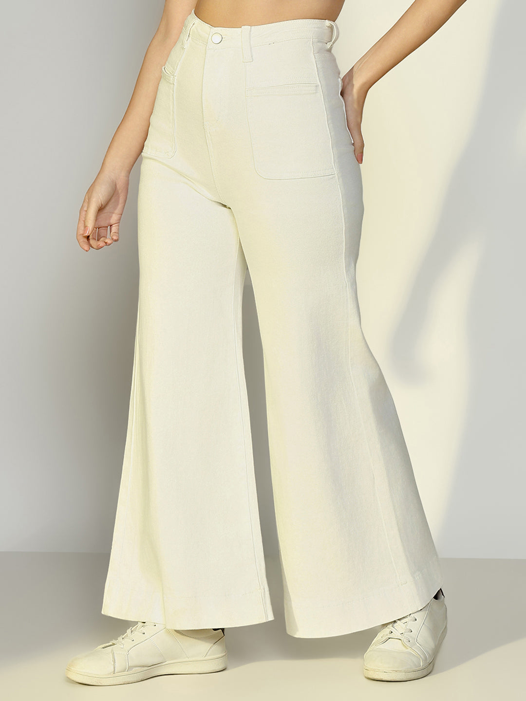 Women's White High Rise Flare Fit Jeans