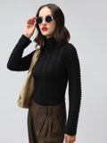 Women's Textured Black High Neck Top